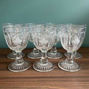 7 EAPG Magnet & Grape Frosted Leaf Repro Imperial Glass MMA Goblets 10 oz